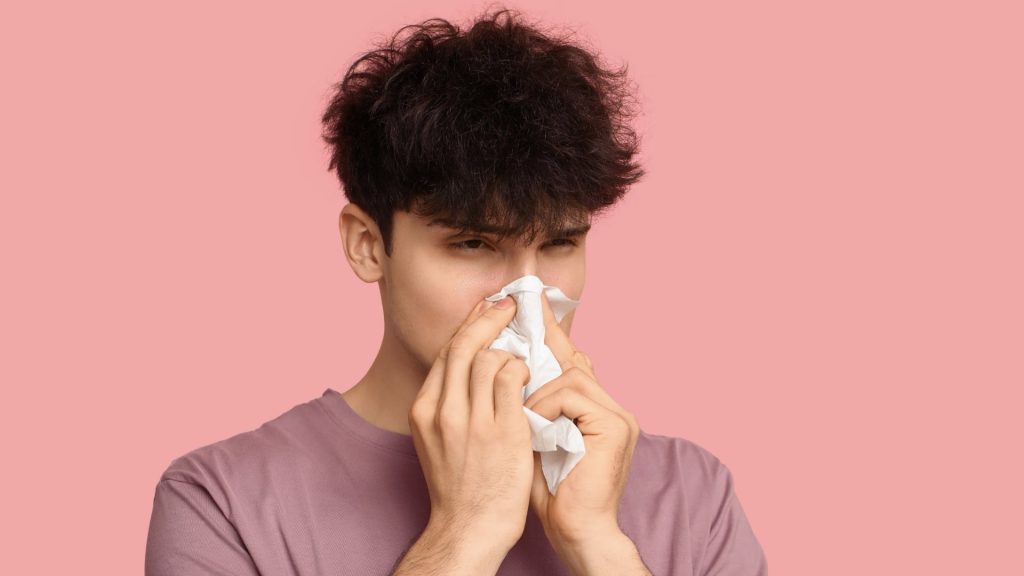 Possible physical signs associated with inhalant abuse, such as nasal irritation