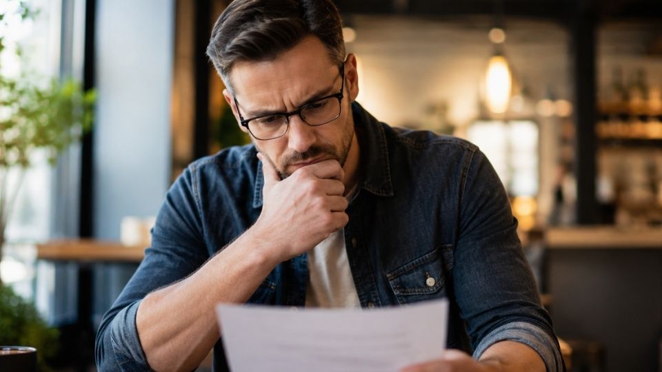 High-Functioning Alcoholism signs hero image of a man looking for signs on a checklist.