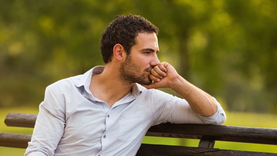alcoholic liver disease hero image of a man thinking about the possibility of it.