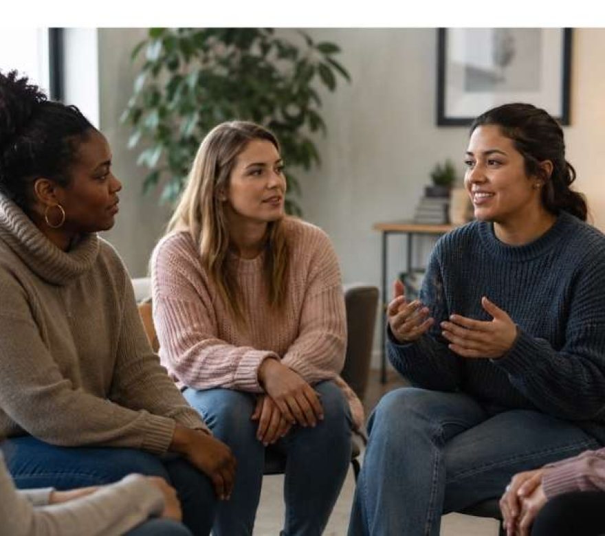 a group of people discuss treatment in a rehab that takes healthpartners